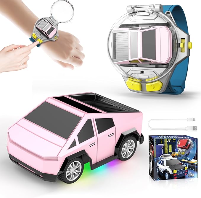 Watch Remote Control Car Toy, 2.4 GHz Mini RC Cars Watch Toy with LED Lights USB Charging Wrist Controlled Small Racing Car Interactive Game Toys for Kids Boy Girl Birthday Christmas