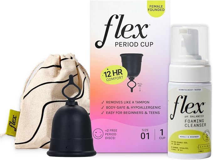Flex Cup Starter Kit (Slim Fit - Size 01) Bundle | Reusable Menstrual Cup + 2 Free Menstrual Discs + Foaming Cleanser with Neroli