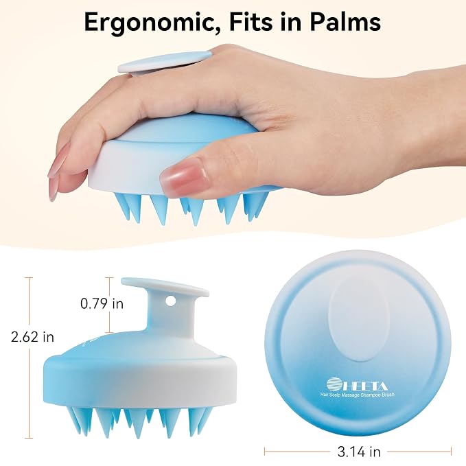 HEETA Scalp Massager Hair Growth, Soft Silicone Scalp Scrubber Shampoo Brush for Exfoliation, Dandruff Removal Head Massage Stress Relax, Wet & Dry Use for Thick Thin Curly Hair Care, Gradient Blue