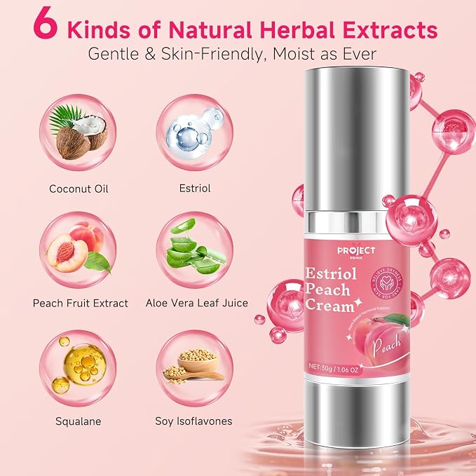 Silky Peach Cream for Women, Vaginal Estrogen Cream for Women | Relief Menopause Vaginal Dryness & Vaginal Itching (1 fl.oz)