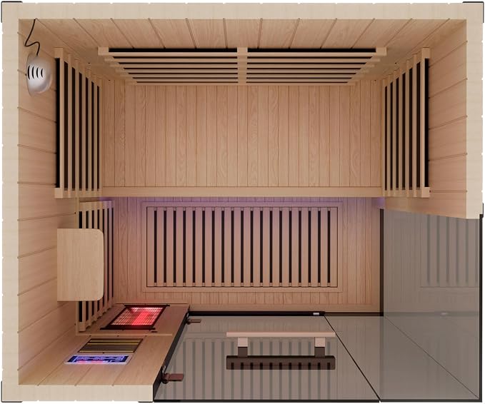 2-Person Full Spectrum Infrared Sauna, 1990W 120V with 12"*12" Red Light Therapy, 2 Speakers, Indoor Dry Sauna for Home & Gym, Canadian Hemlock Wood