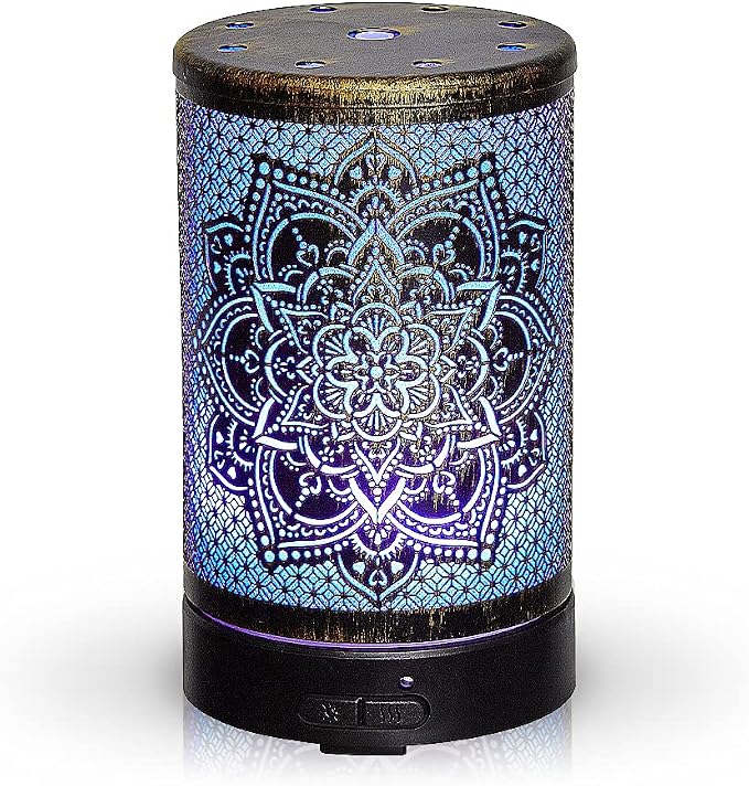 AROMAR Essential Ultrasonic Oil Diffuser Cool Mist Humidifier & Aromatherapy Metal Diffusers for Essential Oils with Auto Shut-Off and 7 Colors LED for Home and Office (Bronze Mandala)
