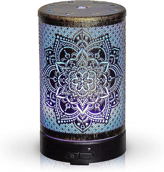 AROMAR Essential Ultrasonic Oil Diffuser Cool Mist Humidifier & Aromatherapy Metal Diffusers for Essential Oils with Auto Shut-Off and 7 Colors LED for Home and Office (Bronze Mandala)