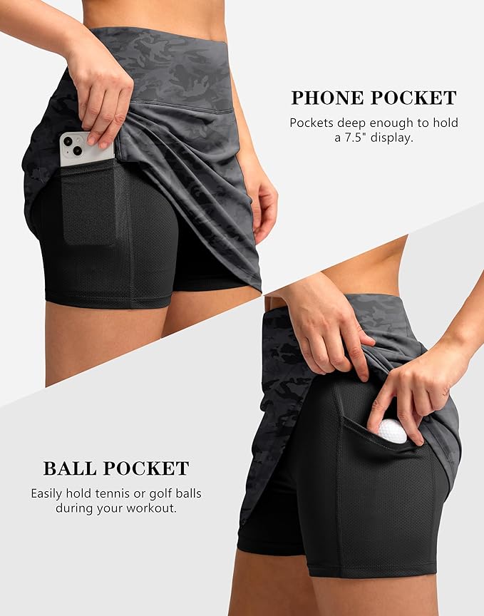 Women's Golf Skirts Skort 4 Side Pockets High Waisted Stretchy Tennis Skirt | Silky Soft, Lightweight, Breathable, Built-in Mesh Shorts, High Waisted, Elastic waistband, Moisture-Wicking, Athletic