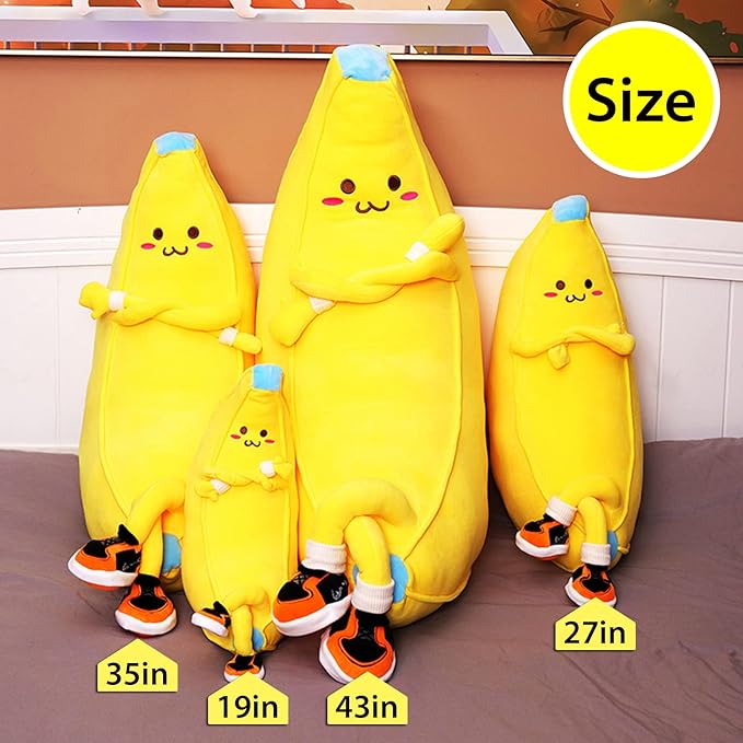 Banana Stuffed Animal Cute Fruit Plushie Hugging Pillow Long Plush Toys Sleeping Doll Gift for Birthday, Valentine, Christmas