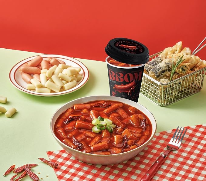 BBOM Cup Tteokbokki, Korean Rice Cake, Ready-to-Eat Microwave Meal, Chewy & Soft Texture, Easy K-Food Snack – Spicy/SpicyRose/Extreme Hot_2 ea (Extreme Hot)