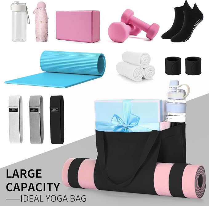 Halloscume Yoga Bag Set for Women Including Yoga Mat Tote Bag, Booty Resistance Bands, Non Slip Sports Socks Silicone Ties for Pilates Travel Workout Office Home Gym