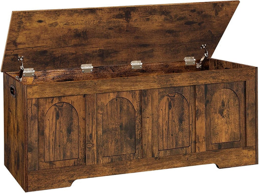 Storage Chest, Wooden Toy Box, Rustic Brown 47.2" L | Entryway Shoe Bench, 2 Soft-close Hinges, Finger-safe Flip-Top Lid, Easy Assembly, Farmhouse Large Trunk, Living Room/Bedroom
