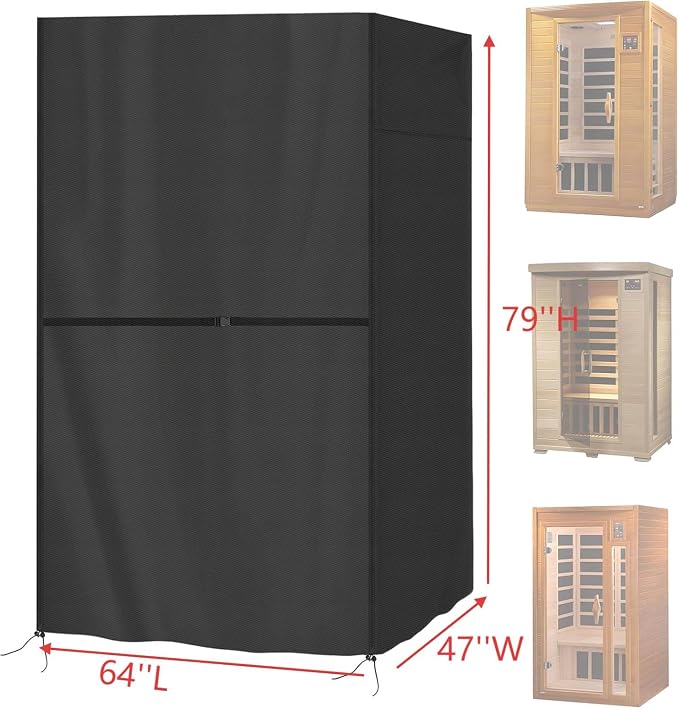 3-Person Outdoor Sauna Cover, Heavy Duty Waterproof Sauna's Cover Compatible with Dynamic Barcelona Wood Infrared Home Sauna,(Black) (64" Lx47"Wx79"H)