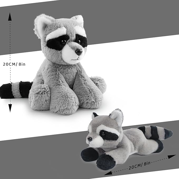 2 Pcs Raccoon Stuffed Animal Toys Set,8 INCH Soft and Plush Stuffed Animals for Girls Realistic Animals Gifts, Cute Soft Raccoon Animal Boys and Girls Toy for Toddlers