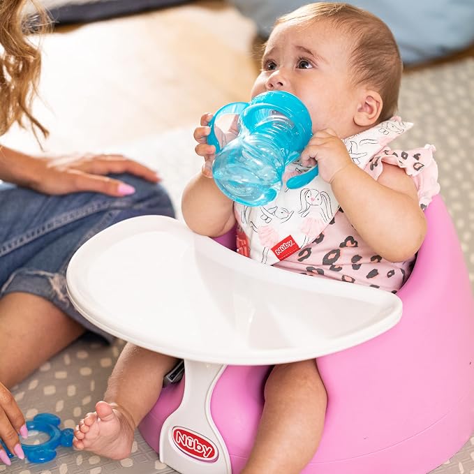 Nuby My Floor Seat - Portable Baby Chair with Soft Foam Cushion, Safety Harness, and High Back Design - 4+ Months - Pink