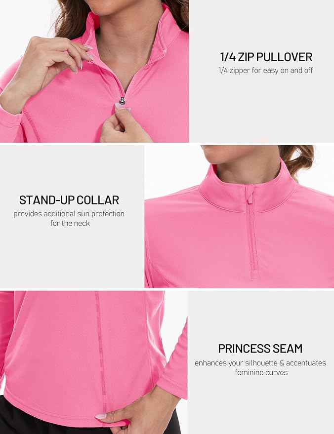 TACVASEN Women's Quarter Zip Pullover Golf Shirts UPF 50+ Long Sleeve Sun Shirts UV Protection Workout Tops