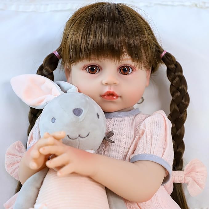 SCOM Lifelike Reborn Doll, Full Silicone Body - 18 Inch Realistic Dolls Girl with Long Hair Handmade, With Cloths and Accessories, For Christmas, Birthdays, Idea Gift for Mothers, Girls and Collectors