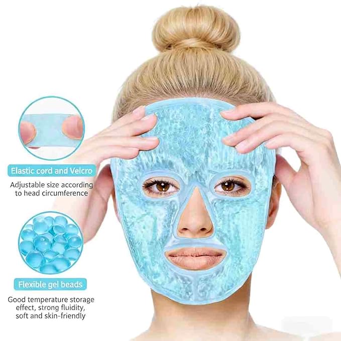 Cold Face Eye Mask Ice Pack Reduce Facial Puff, Dark Circles, Gel Beads Hot Heat Cold Compress Pack, Face SPA for Woman Sleeping, Pressure, Headaches (Blue)