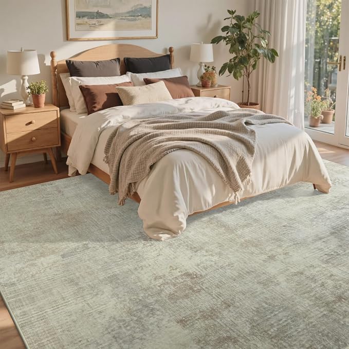 4x6 Ft Area Rugs for Living Room, Soft Non-Slip Washable Rugs Modern Abstract Pattern Carpet for Bedroom Indoor Floor Nursery Home Decor (Beige)