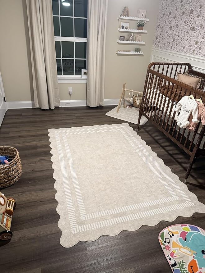 Area Rugs 5x7 Living Room Washable Modern Rug, Neutral Beige Soft Non Slip Rugs Ultra-Thin Indoor Carpet for Bedroom Dining Room Nursery Home Office