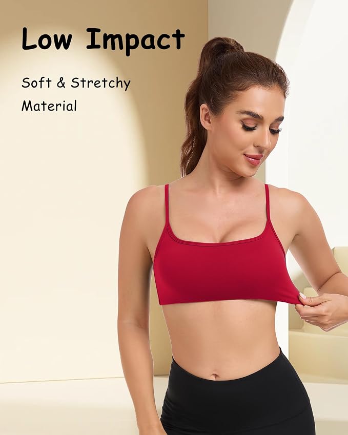 QUOJIZY Sports Bras for Women Open Back Workout Tops for Women Yoga Bra Spaghetti Straps Twist Back