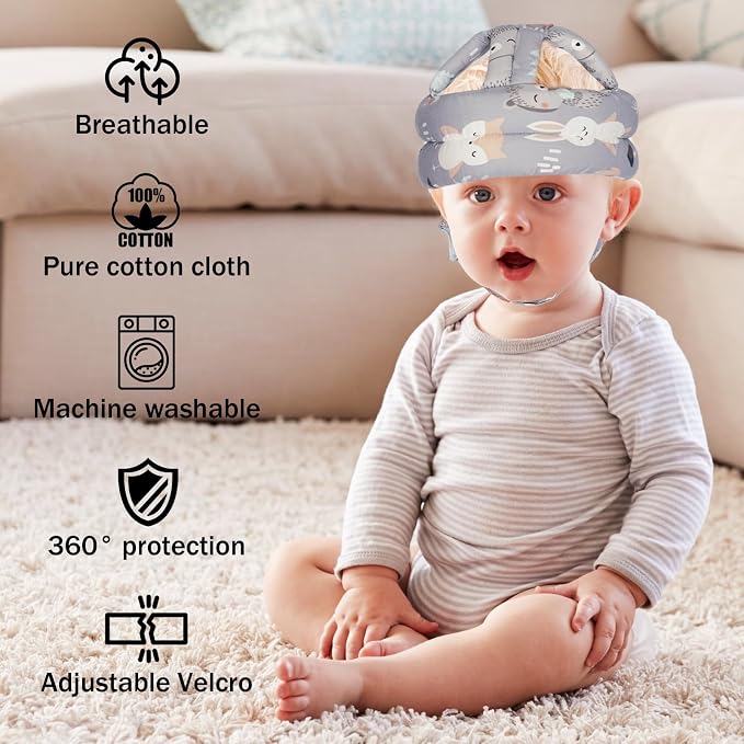 Baby Head Protector Baby Helmet for Crawling Walking, No Bumps Safety Head Adjustable Protective Cap for Walking, Playing (Fox)