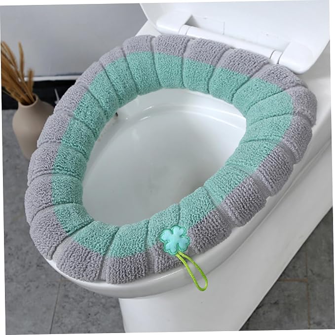 Toilet Seat Covers 4Pcs Soft Toilet Seat Warmer Cushion with Handle Winter Thick Stretchable Washable Bathroom Cushion Fits All Oval Seats Style 1, Xmas Decor
