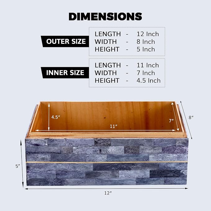 Handicrafts Home Large Decorative Storage Box with Lid – 12X8X5” Coffee Table Organizer, Keepsake- Decorative Boxes for Home Decor, Stylish Decorative Box for Office Decor-Aegean Coral- Grey