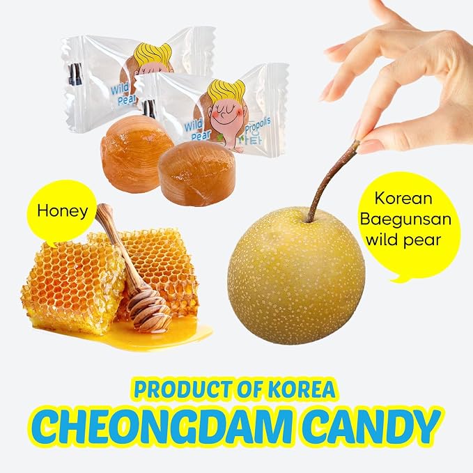 COELO Cheongdam Candy 70g x 3Pack (total 7.4oz) | Korean Wild Pear & Honey Refresh Naturally Flavored Korea Candy Herbal Snack | After Meal Office Trip Camping Party K-Food Individually Wrapped 청담 목사탕