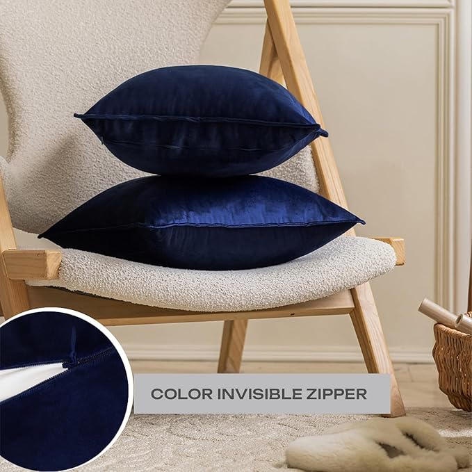Velvet Navy Blue Throw Pillow Covers 20”x20”Pack of 2 Soft Decorative | Square Cushion Covers for Couch Sofa Bed Livingroom Car Home Decor,50x50Cm