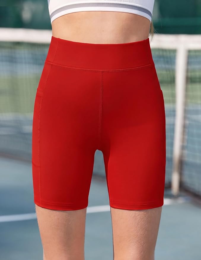 Zaclotre Girls Bike Shorts with Pockets Kids 5" High Waisted Yoga Workout Athletic Running Volleyball Spandex Shorts