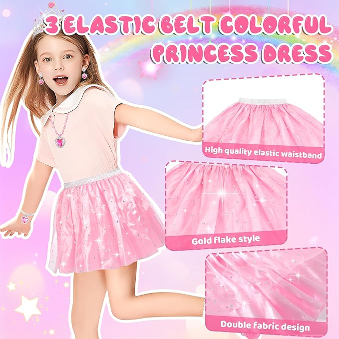 Princess Dress Up Clothes for Girls 4-6: Princess Toys Gifts for 3 4 5 6 Year Old Girl with Skirts, Shoes, Crown, Wands & Play Jewelry for Birthday Party Role Playing