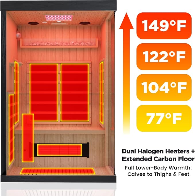 2-Person FAR Infrared Sauna for Home & Gym, Himalayan Salt Rocks Plus 12" * 12" Red Light Therapy & 2 Speakers, 1990W Canadian Hemlock Wood Indoor Dry Spa
