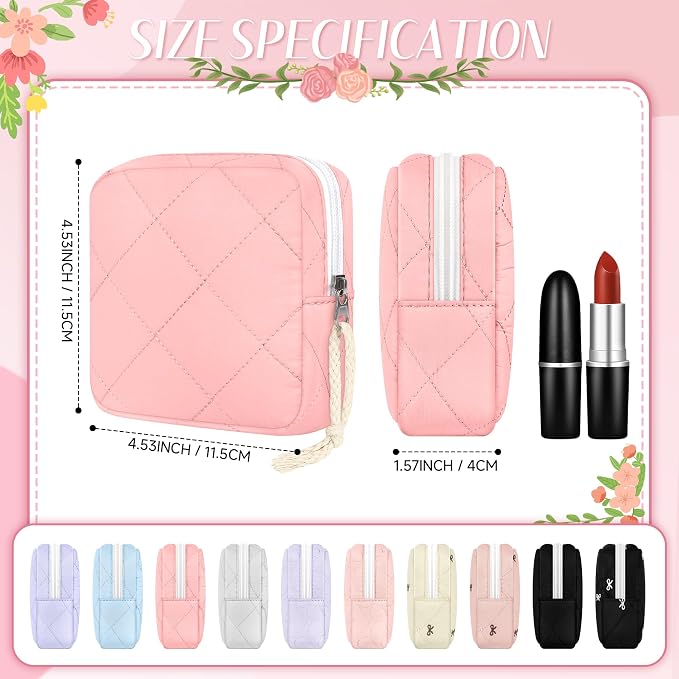 Likesing Quilted Period Bag, Period Pouches for Teen Girls Womens, Portable Nylon Sanitary Napkin Storage Bag Feminine Emergency Tampon Pad Pouch(Pink)