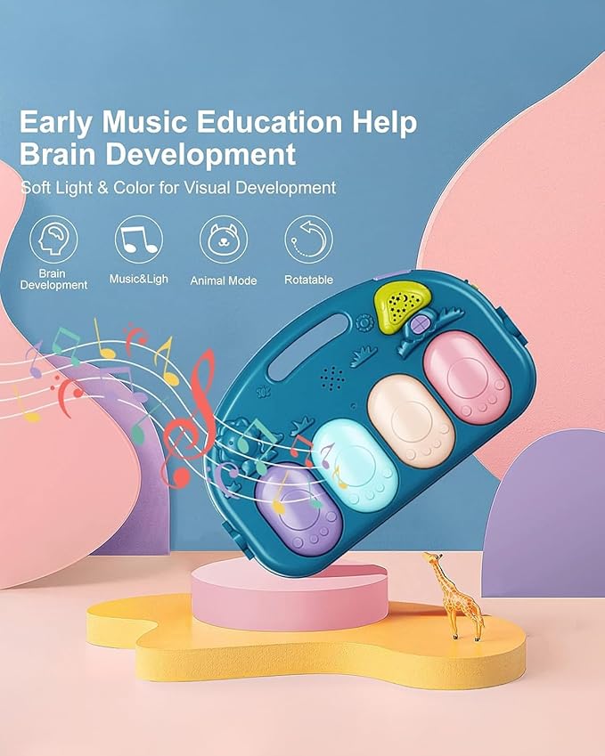 dearlomum Baby Play Mat Gym,Funny Play Piano Interactive Activity Mat with 5 Infant Sensory Toys & 4 Wrist Rattle Socks, Boy & Girl Gifts for Newborn 0 to 3 6 9 12 Months(Blue)