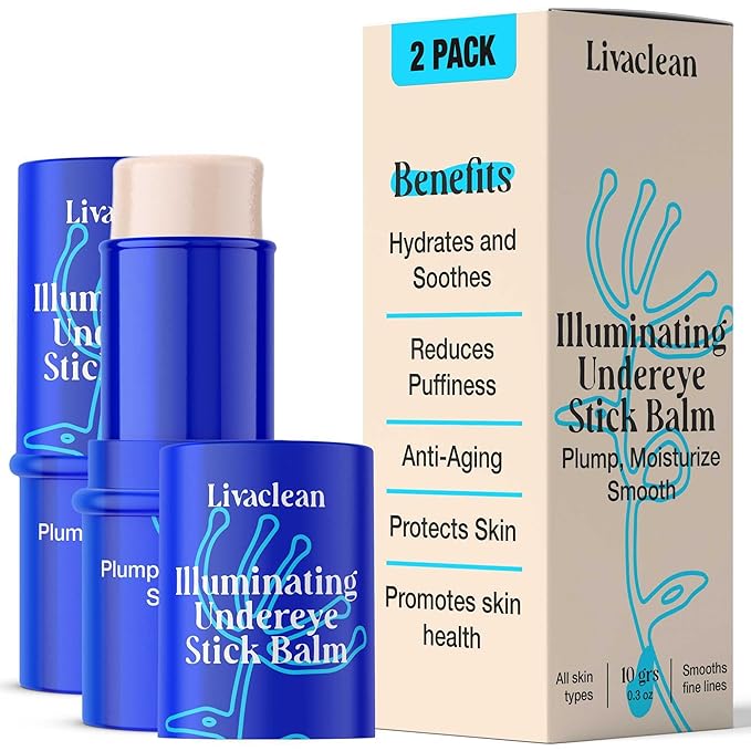 2 Pk 20g Under Eye Balm Stick Hydrating | 0.7 Oz Moisturizing Under Eye Brightener Stick w/Retinol, Aloe Vera, Vit E | Plumps, Hydrates & Reduces Dark Circles & Puffiness | Korean Skincare Inspired