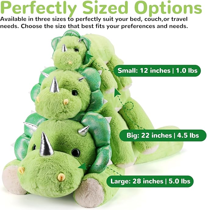 Triceratops Weighted Stuffed Animals - 12 Inch 1.0 Pounds Weighted Plushies Dinosaur Stuffed Animal - Small Dino Plush Pillow - Cute Plush Toy Gifts for Kids & Adults (12" 1.0 lbs)