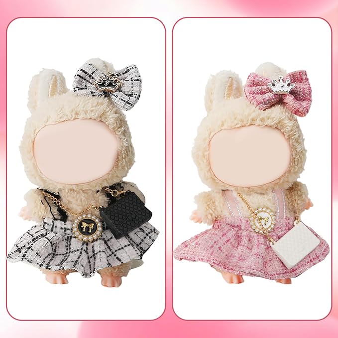 2 Pack Dolls Clothes(NO Doll), 17cm Dolls Cute Outfit Accessories with , Small Clothes Set for Doll, Gift for Women(Black and Pink)