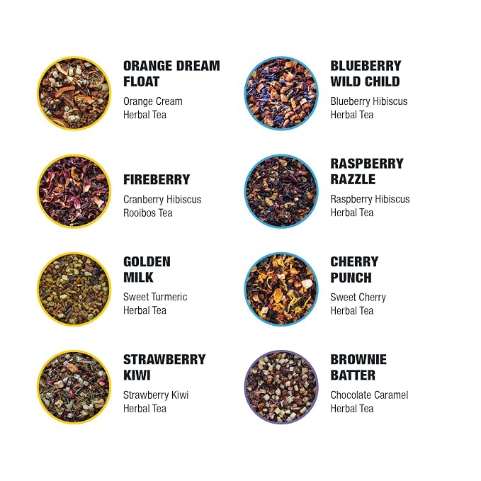 Tiesta Tea - Caffeine Free Tiesta Tasting Sampler Dry Flight Set, Loose Leaf, No Caffeine, Makes Hot & Iced, Assorted Tea Sets with Herbal, and Fruit Blends, 25 Resealable Sample Pouches