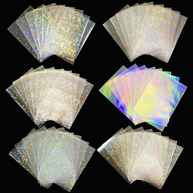 300 Pcs Kpop Photocard Sleeves Laser Flashing Card Sleeves Heart Star Glass Gemstone Rainbow Holographic Trading Card Protector for Photocard Mini Polaroid Kpop Photo Cards
