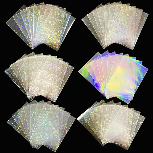 300 Pcs Kpop Photocard Sleeves Laser Flashing Card Sleeves Heart Star Glass Gemstone Rainbow Holographic Trading Card Protector for Photocard Mini Polaroid Kpop Photo Cards