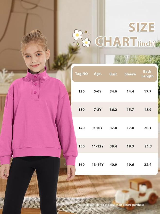 Girls Long Sleeve Collared Shirt Button Down Mock Neck Sweatshirt Athletic Cycling Clothing for Kids 5-14Years