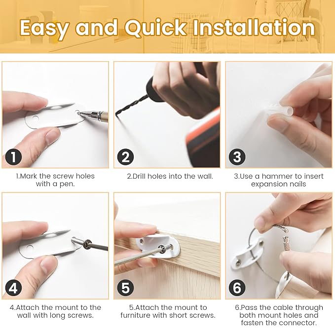 Booda Brand Furniture Anchors (10 Pack) for Baby Proofing, Furniture Straps Anti Tip Furniture Anchor Securing 400 lbs/Keep Baby Pet Safety from Falling Furniture, Metal White Earthquake Straps