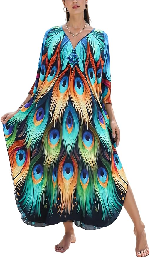 Mumu Dresses for Women Plus Size, Bohemian Kaftan Beach Cover Up Long Maxi Nightgown Soft Loungewear