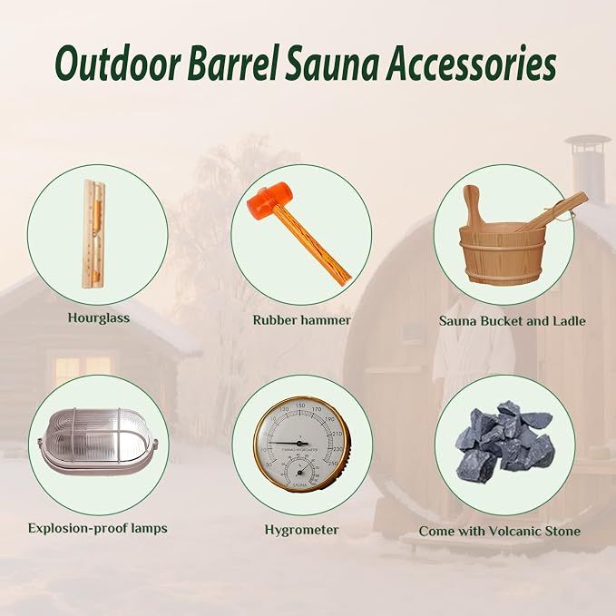 Smartmak Custom Outdoor Barrel Sauna, 2-8 Person Wooden Sauna, Wood Burning Stove or Electric Stove, DIY Steam Sauna Box (220v)