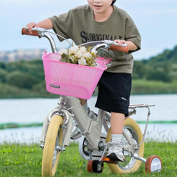 Kids Bike Basket - Front Bicycle Basket for Children, Metal, Cute Decorative Accessory for Kids Bikes & Scooters