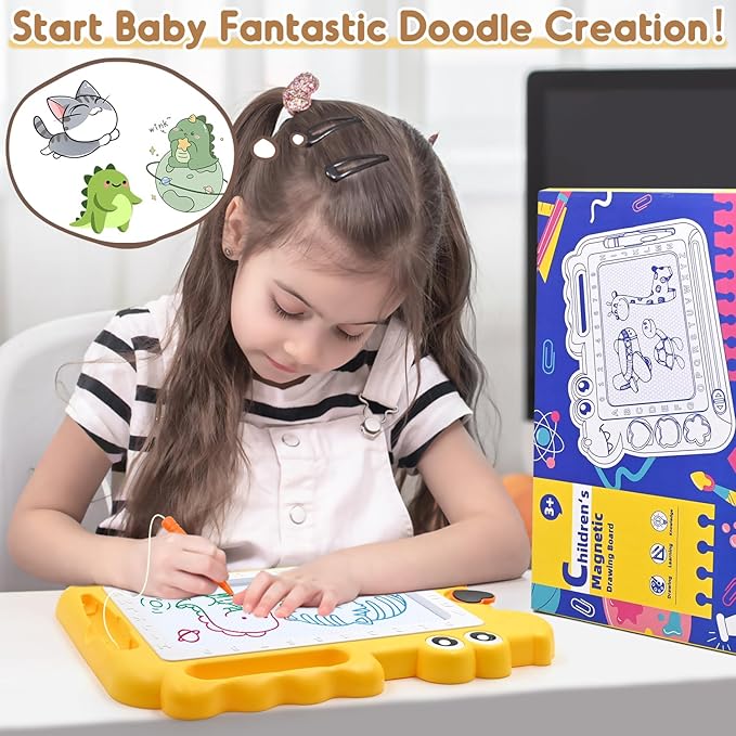 AiTuiTui Magnetic Drawing Board Toddler Toys Gift for 2 3 Year Old Girls Boys, Sketch Writing Doodle Pad Age 2-4 Travel Games, Educational Learning Kids Toys for Toddlers Birthday (Yellow)
