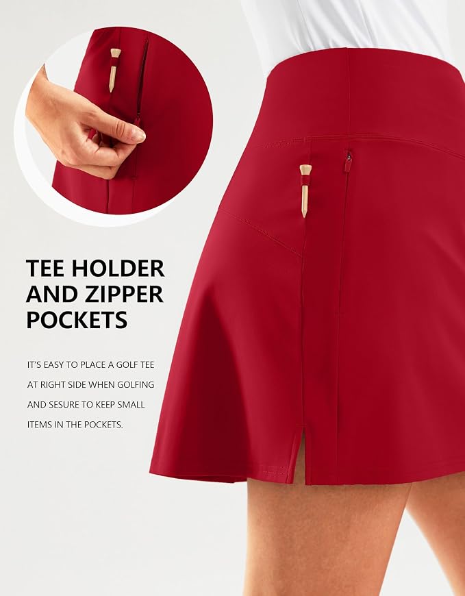 16" Golf Skirt with 2 Zipper Pockets | Tee Holder, Mesh Shorts, High Waisted, Casual, Pickleball, Athletic, Tennis, Skorts for Women