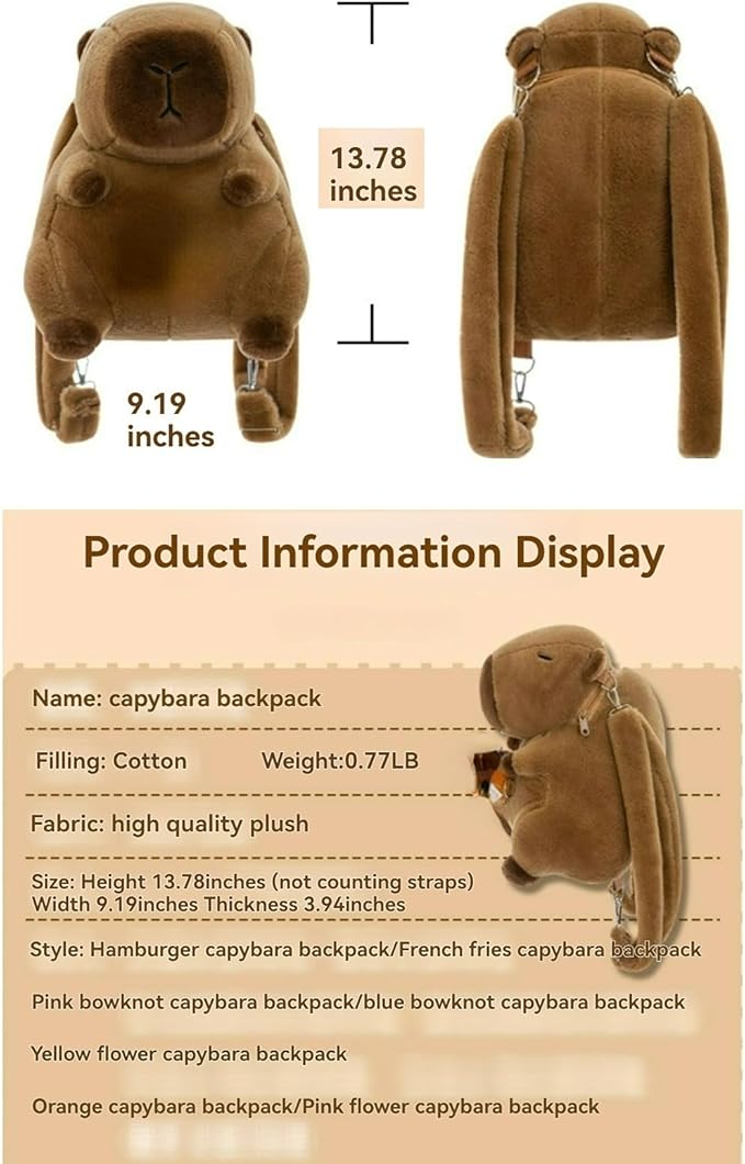 Capybara Bow Bowknot Orange Flower Lollipop Cute Plush Backpack Kawaii Cartoon Design for Women Ita Bag (Chicken leg)