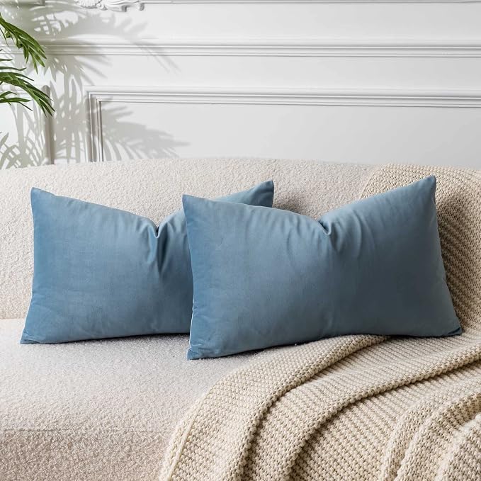16x24 Velvet Throw Pillow Covers Set of 2 for Couch Bed Sofa,Light Blue | Decorative Soft Pillow Covers with Invisible Zipper for Couch Sofa Bed Living Room Bedroom Home Decor
