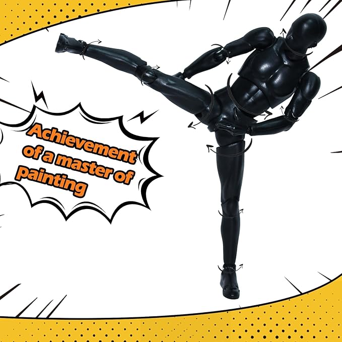 AXITWXIT Action Figures Body-Kun DX & Body-Chan DX PVC Figure Model Drawing for S H Figuarts with Box for Artists (Black, Male)
