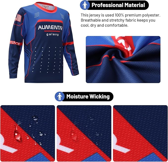 Kids Cycling Jersey Long Sleeve Dirt Bike Motocross Shirt, BMX Off-Road Racing Clothing