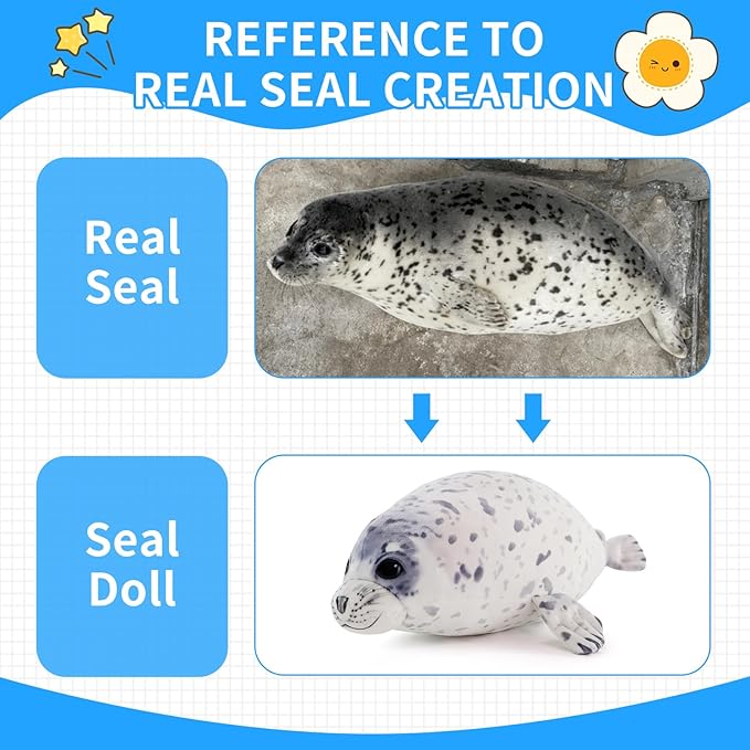 Sew Butiful Seal Stuffed Animal Toy, Cute plushies, 20" Seal Plush Pillow Gift for Girls Kids Children Birthday Christmas (Medium)