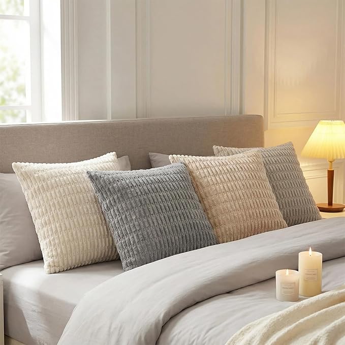 Fancy Homi 4 Packs Decorative Throw Pillow Covers for Living Room Couch Bed, Modern Farmhouse Boho Home Décor Accent Cushion Case, 18" x 18", Neutral